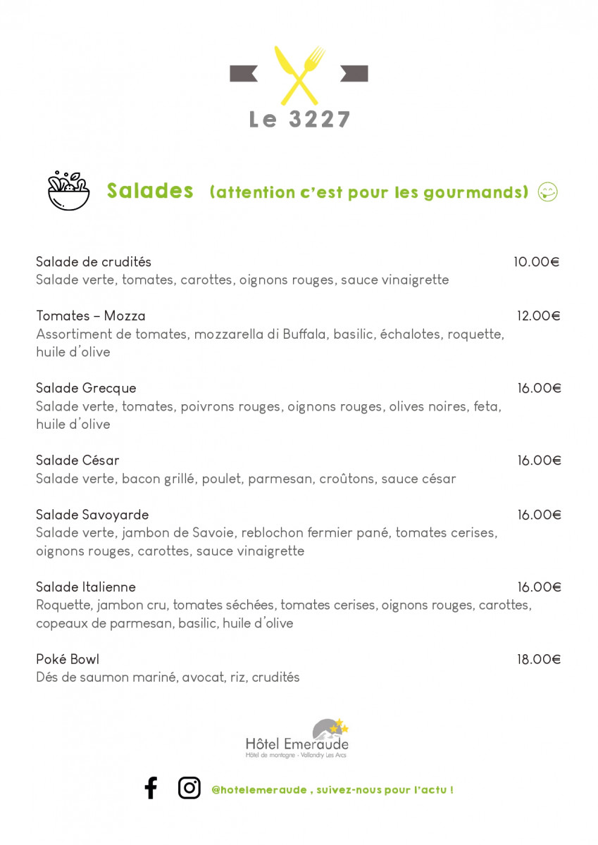 Menu salade