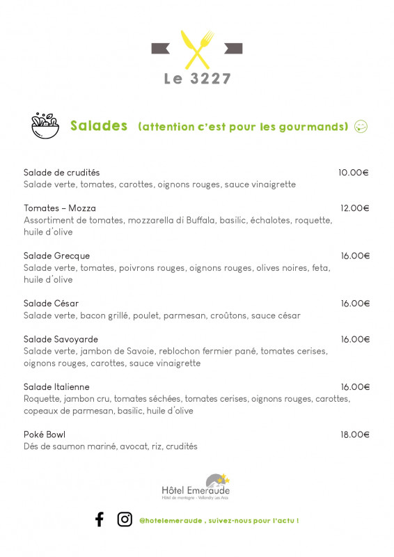 Menu salade
