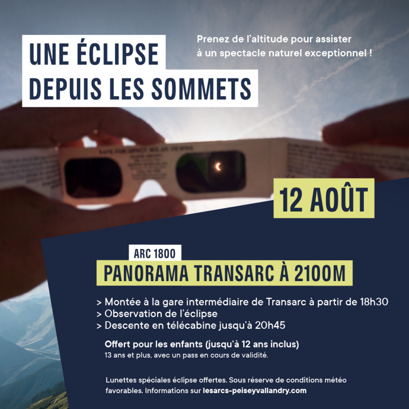 Une éclipse depuis les sommes : Panorama Transarc à 2100m_Les Arcs - © Domaine de montagne Les Arcs / Peisey-Vallandry Une éclipse depuis les sommes : Panorama Transarc à 2100m_Les Arcs