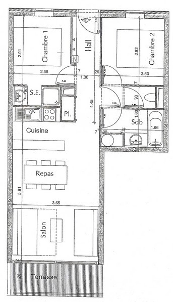 Plan appartement les Mélèzes 32 Plan-Peisey